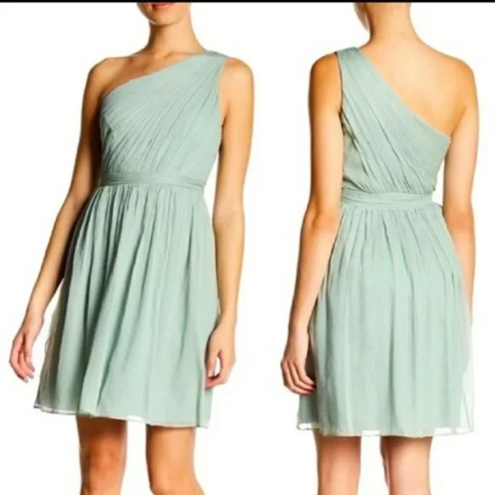 J.Crew Spring Sage Green 100% Silk Chiffon One Shoulder Gauzy Asymmetrical Dress
